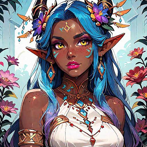 Enchanting Dark-Skinned Fantasy Girl Portrait