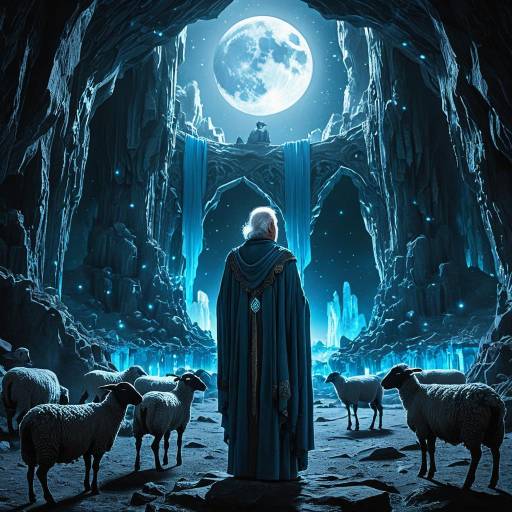 Elderly Seer in Crystal Cavern with Sheep