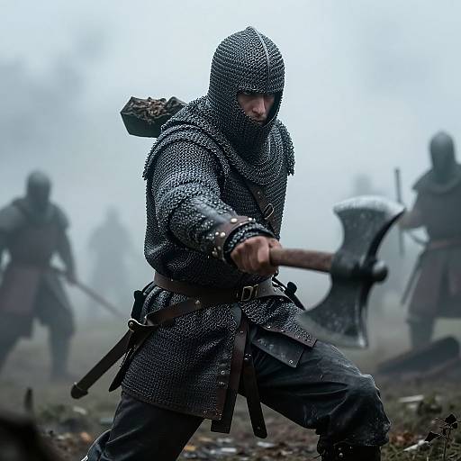 Medieval Soldier Lunging with Axe