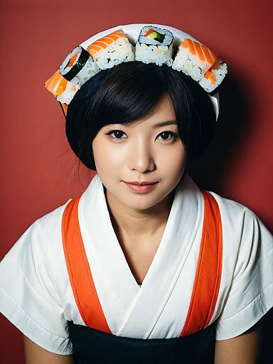 Woman Wearing Sushi Roll Hat Costume