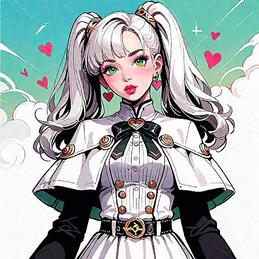 Anime Girl Blowing Kiss with Hearts