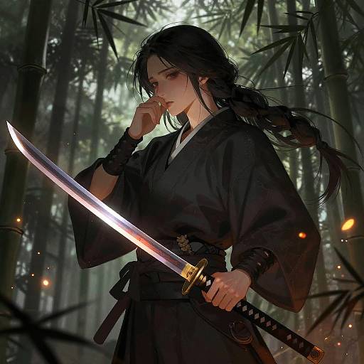 Battle-Hardened Samurai in Bamboo Grove