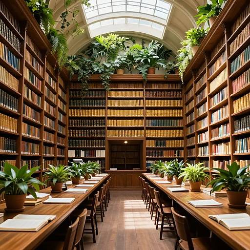 Sunlit Grand Library with Greenery