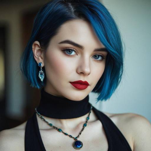 Portrait of woman with blue hair and red lipstick