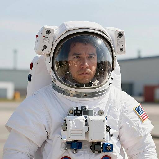 Serious Astronaut in White Space Suit Outdoors