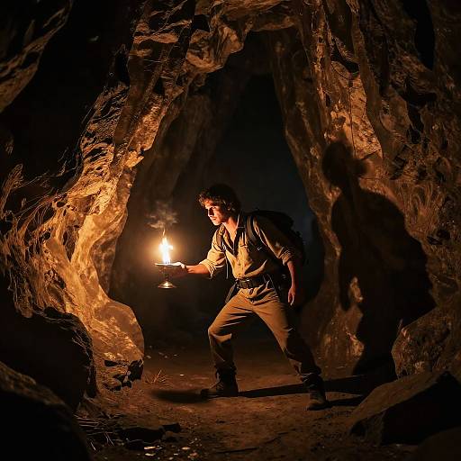 Rugged Adventurer in Ancient Caves