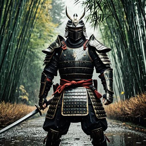 Armored Samurai in Bamboo Grove Rain
