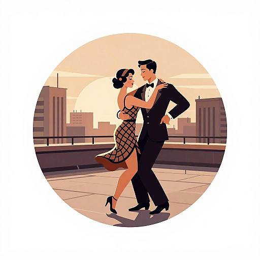 Vintage Swing Dancers on Rooftop Illustration