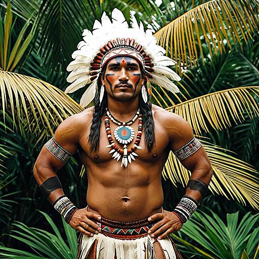 Native American Man in Traditional Feathered Headdress