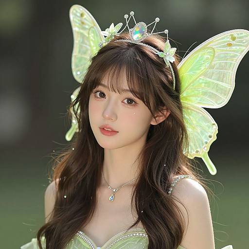 Radiant Woman in Lime Green Butterfly Tiara
