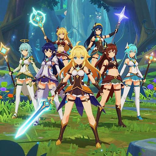 Anime Female Warriors in Enchanted Forest