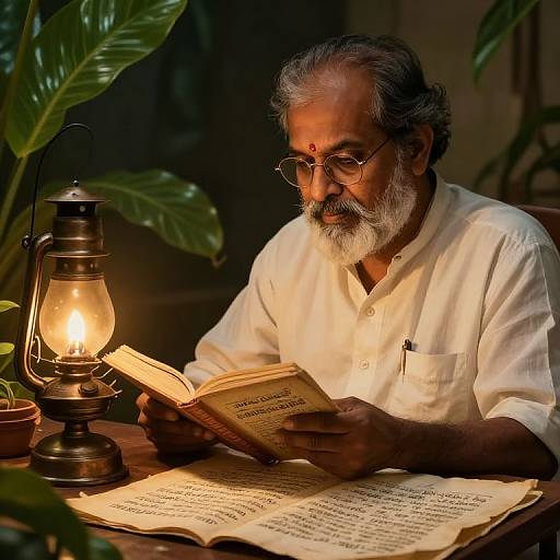 Tamil Scholar Reading Ancient Manuscripts