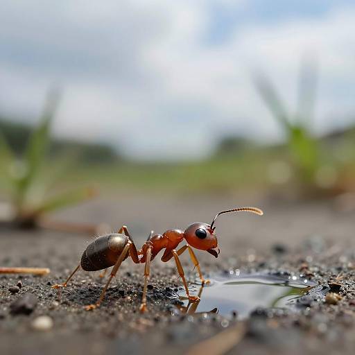 Close-Up of Ant by Water Puddle