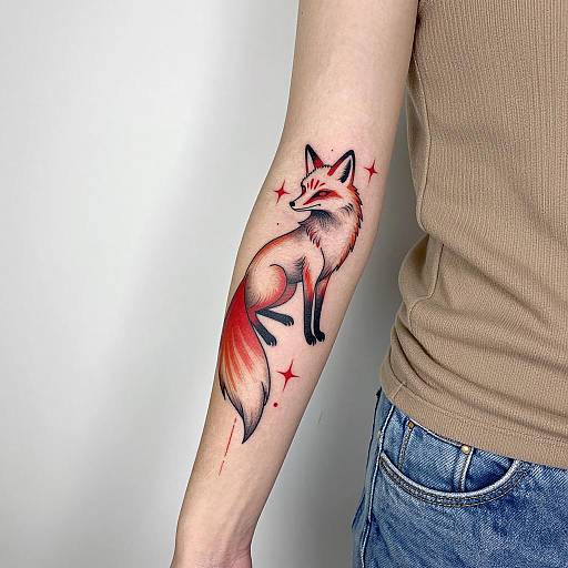 Stylized Red Fox Tattoo on Arm