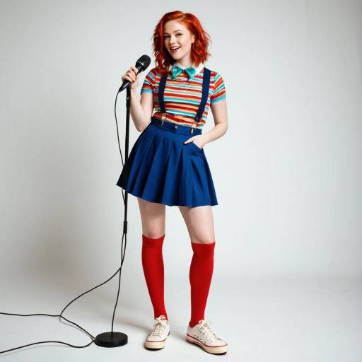 Young woman in retro outfit with microphone