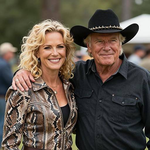 Smiling Couple with Cowboy Hat and Snakeskin Jacket