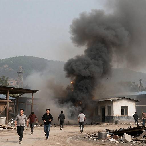 Explosion at Industrial Site with People Running
