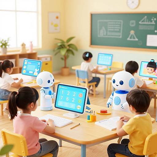 Colorful Classroom with AI Robots