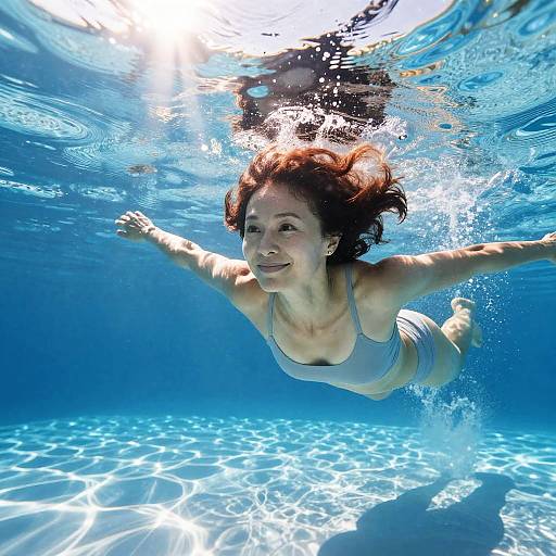 Smiling Woman Swimming Underwater