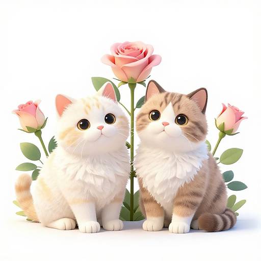 Chubby Cats with Pastel Roses