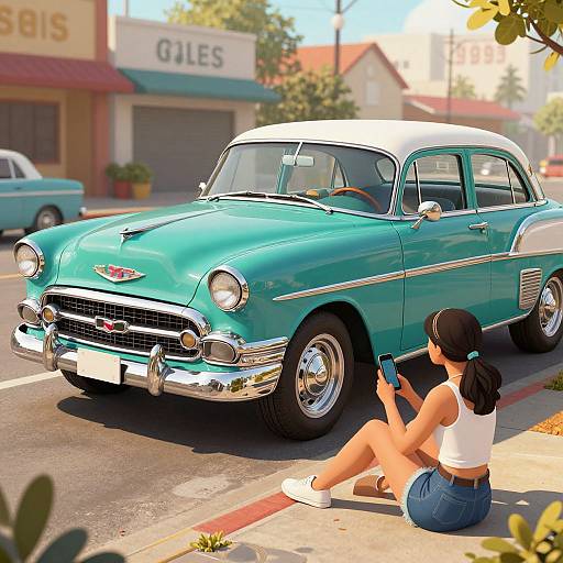 Vintage Chevy Street Scene Illustration