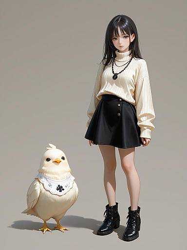 Chic Woman with Black Mini Skirt and Bird Companion