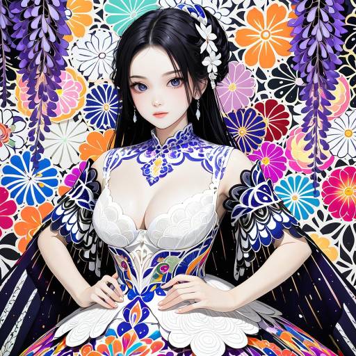 Enchanting Raven-Haired Girl in Floral Fashion Enchanting Raven-Haired Girl in Floral Fashion