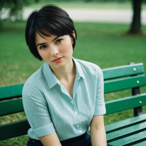 Woman Sitting on Green Bench Outdoors