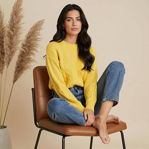 Woman in Yellow Sweater Sitting on Chair