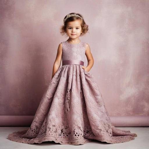 Little Girl in Elegant Pink Lace Dress