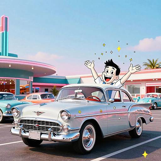 Vintage 1950s Car Meme Scene