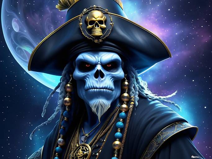 Intricate Mystic Skull Ape Pirate Portrait