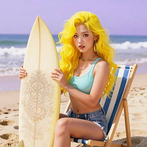 Vivacious Lemon-Haired Surfer Girl Portrait