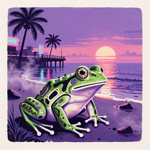 Surreal Emerald Frog at Vaporwave Pier