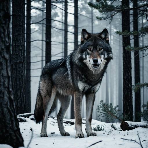 Cinematic Wolf in Misty Pine Forest Cinematic Wolf in Misty Pine Forest