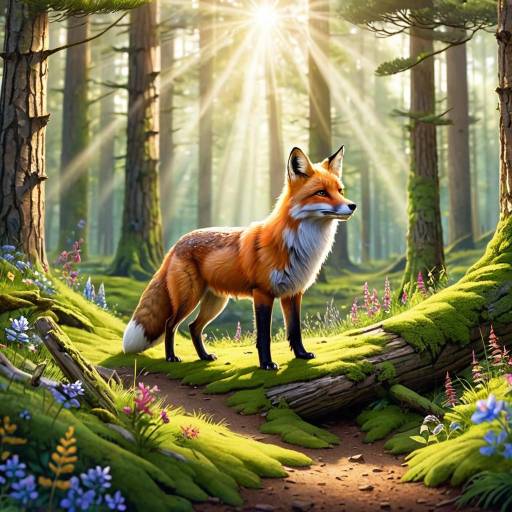 Red Fox in Sunlit Forest