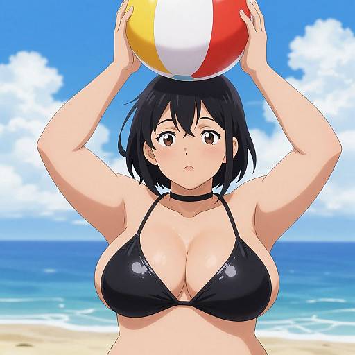 Anime Curvy Woman with Beach Ball