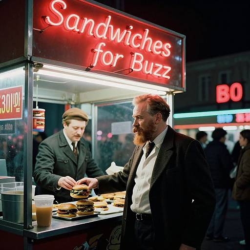 Retro Fast-Food Stall with Neon Sign
