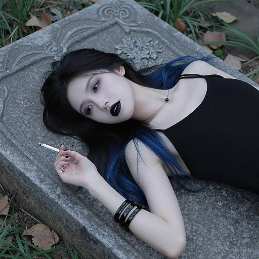 Gothic Woman on Ornate Stone Slab