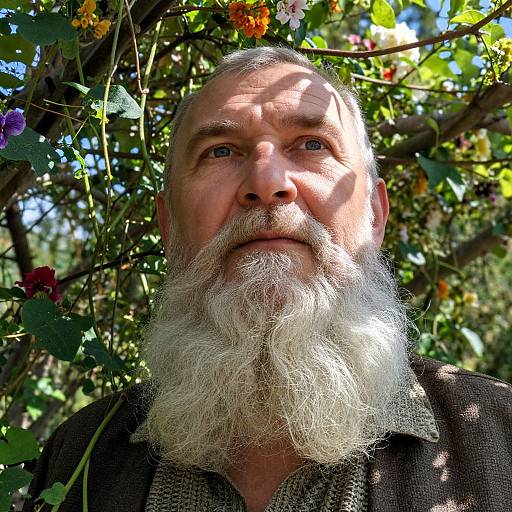 Wise Slavic Man in Lush Garden
