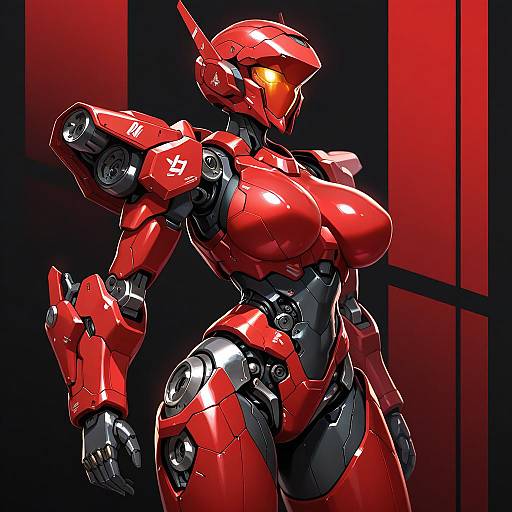 Red Mecha Musume Robot Warrior