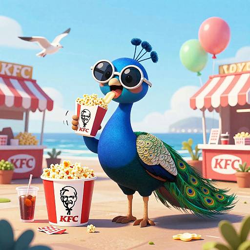 Playful Peacock Feast at Ocean Pier