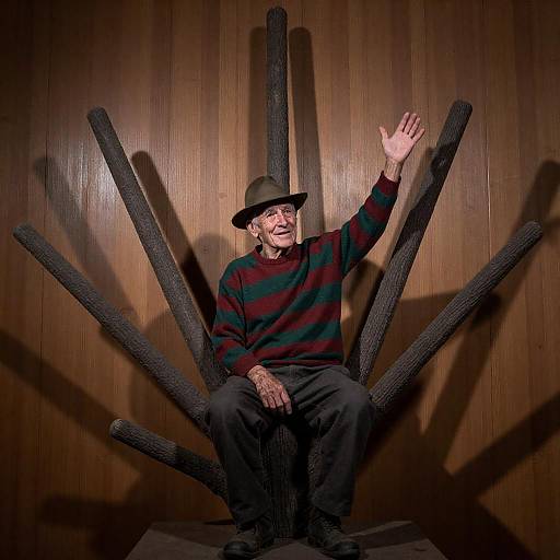 Elderly Man on Twisted Branch Structure