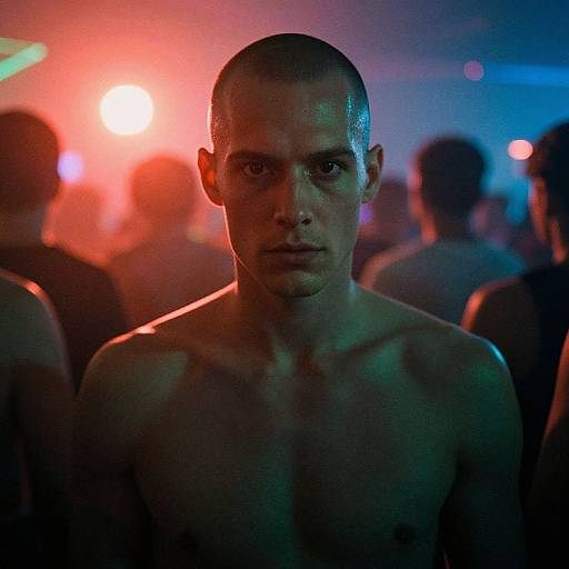 Cyberpunk Bald Man at Futuristic Rave