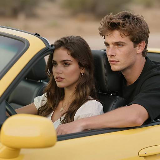 Young Couple in Yellow Convertible