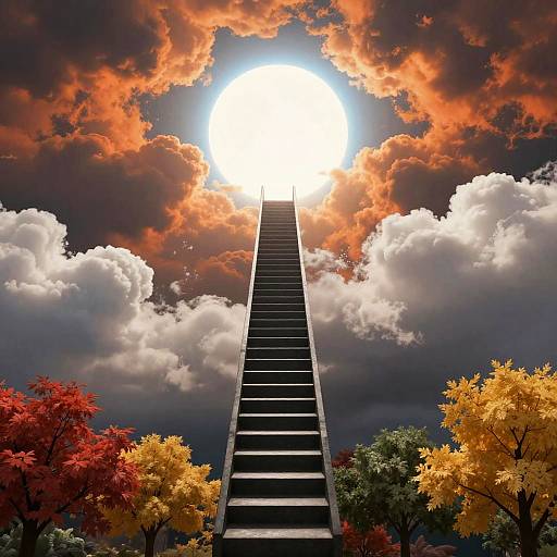 Surreal Staircase to Glowing Sun