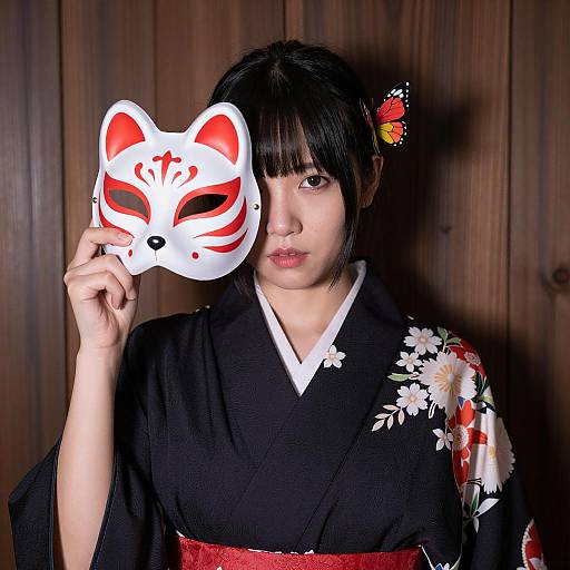 Elegant Asian Woman in Floral Kimono