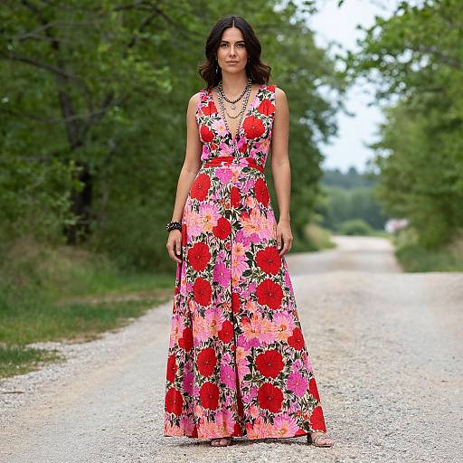 Confident Woman in Floral Maxi Dress