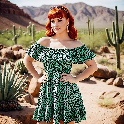 Young woman in leopard print dress in desert