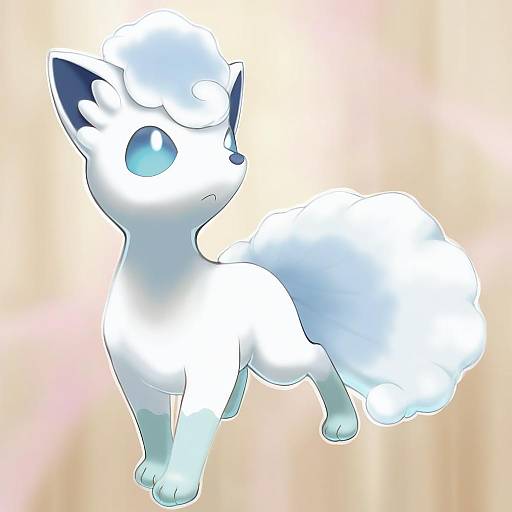 Illustration of Alolan vulpix, pokemon in the style of Hidari (left side)